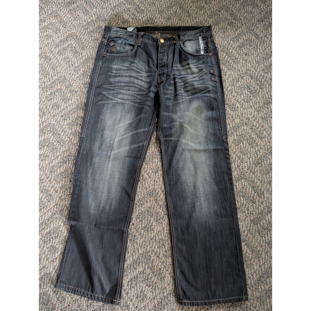Parish Nation Wealth Health Wisdom Mens Dark Wash Straight Leg Jeans Size 40